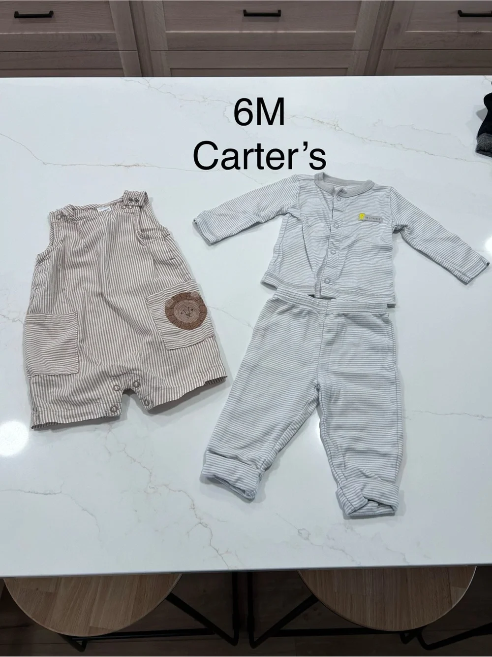 Carter's Neutral Striped Romper and Two-Piece Set - Gray and Cream